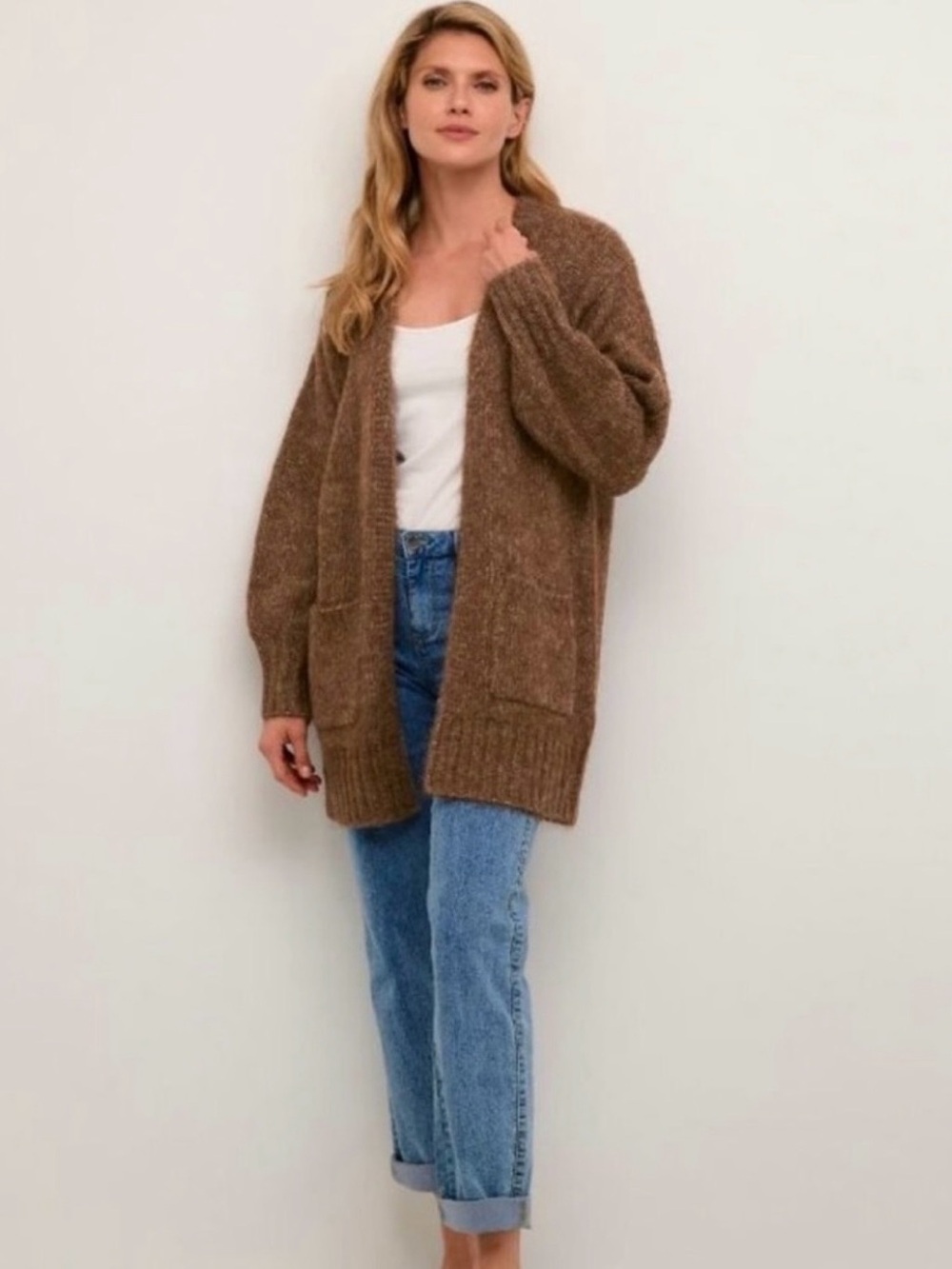 Kaffe Golden Brown Open-Front Women's Cardigan Sweater S